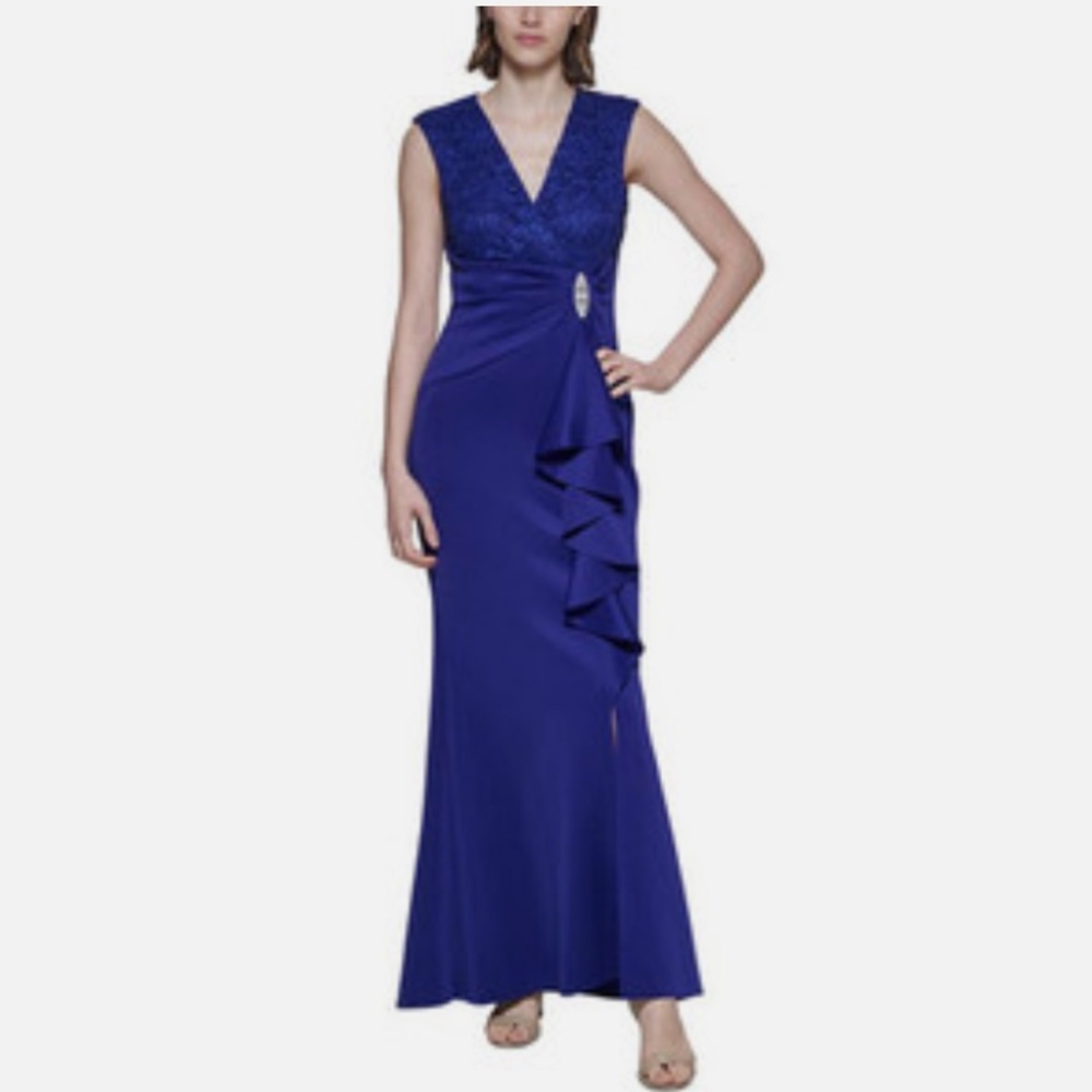 Jessica Howard Blue Ruched Wrap Maxi Dress - Picture 2 of 11